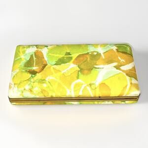 Vintage MELE Abstract Floral Yellow Green Jewelry Box Earring Travel Case